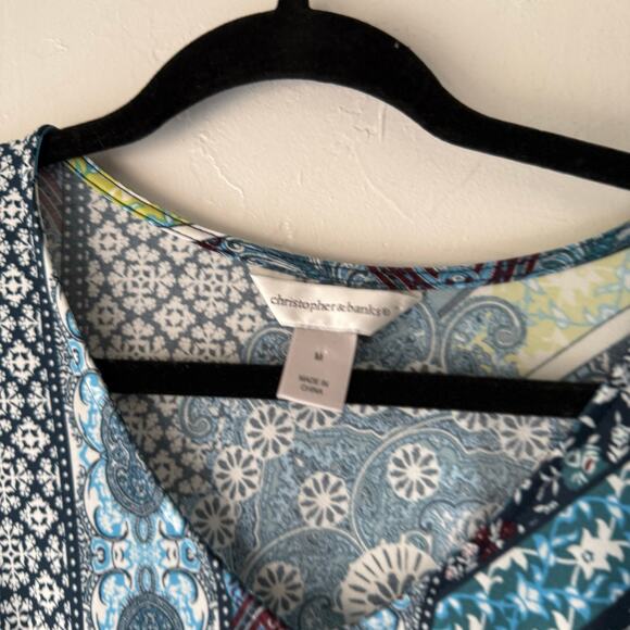 Christopher & Banks Y2K Size Medium Blue Artsy Hippie Above Knee Dress - Picture 4 of 9